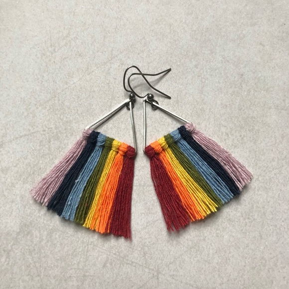 Rainbow fringe triangle earrings - Picture 1 of 3